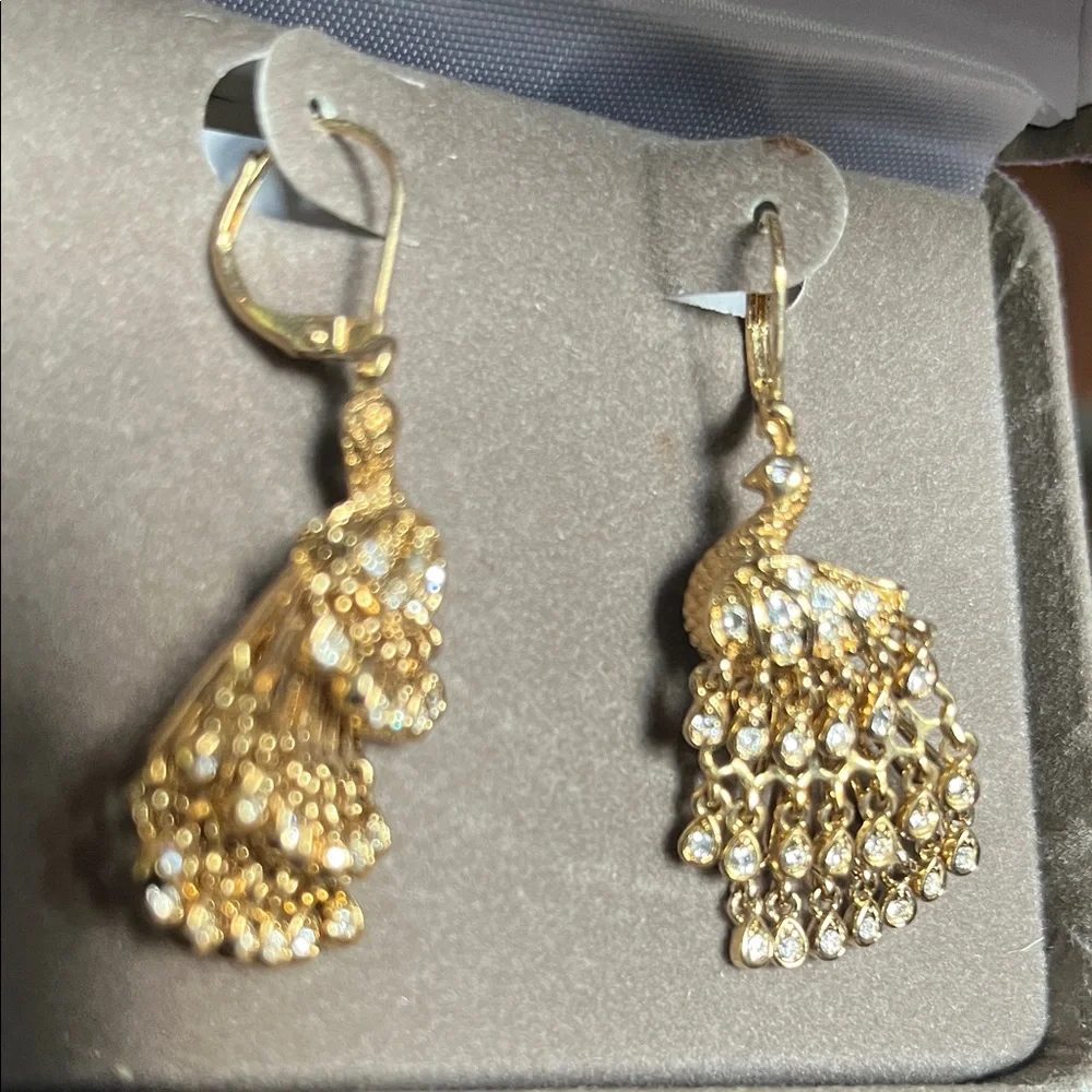 Nolan Miller Wild Peacock Gold Crystal Drop Earrings - Picture 6 of 6